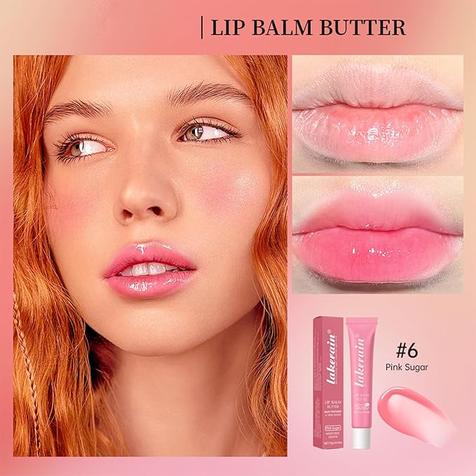 Lip Glowy Balm Butter Lip Balm Plumps Moisturizing Hydrating Lip Mask Repair Moisturizer Lips Care Lip Treatment for Dry Cracked Lip, Glossy Finish, Vegan Tinted Lip Balm Chapstick (#6 Pink Sugar)-VivaGrace Women