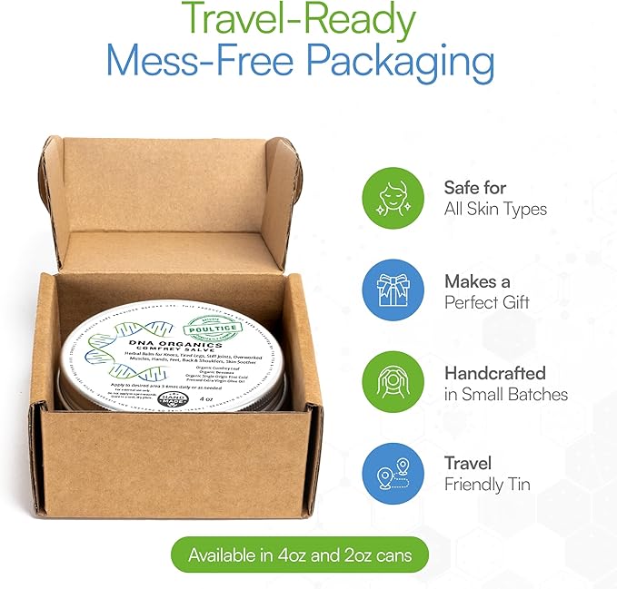 DNA Organics Comfrey Salve – Herbal Balm for Muscles, Knees & Joints – Organic, Handcrafted, Slow Infused, No Fillers – Scent-Free – for Dry Skin & Post-Workout Care – 4oz-VivaGrace Women