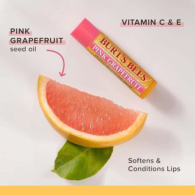 Burt's Bees 100% Natural Moisturizing Lip Balm, Pink Grapefruit with Beeswax & Fruit Extracts, 1 Tube-VivaGrace Women