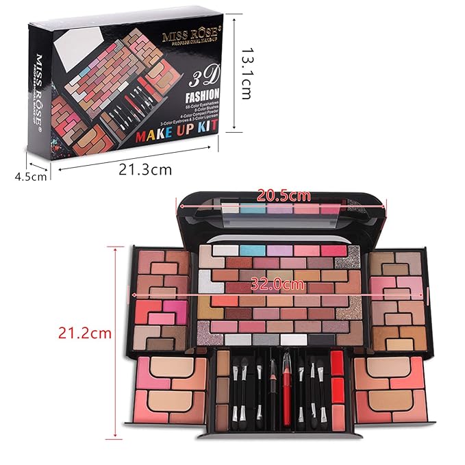 98 Colors All in one Makeup Gift Set Holiday Birthday Beauty Cosmetic Essential Starter Bundle Include 68 Eyeshadow Palette, 8 Blush, 4 Compact Powder, 3 Lipstick, Eyebrow Pencil, Lip Liner-VivaGrace Women