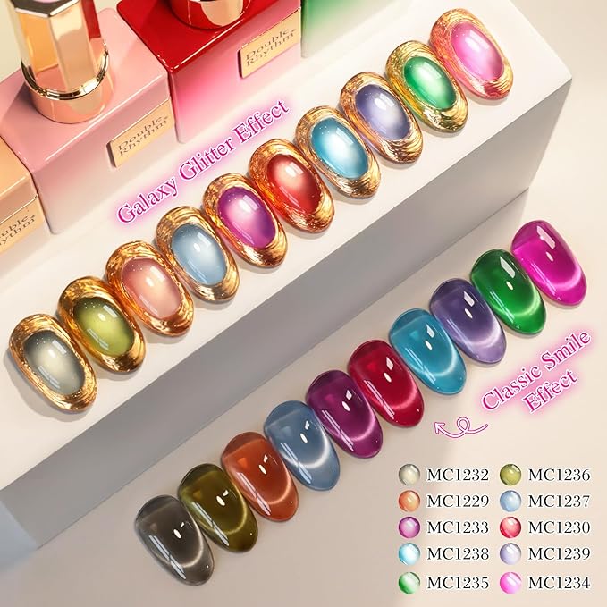 Double Rhythm 28Pcs 0.5Oz Glass Cat Eye Gel Nail Polish Set Same Color Same Bottle Soak Off Magnetic Jelly Gel Polish Kit Nail Art Manicure Salon DIY at Home (Nude Pink Blue Green-T24-10)-VivaGrace Women