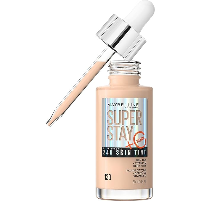 Maybelline Super Stay Up to 24HR Skin Tint, Radiant Light-to-Medium Coverage Foundation, Makeup Infused With Vitamin C, 120, 1 Count-VivaGrace Women