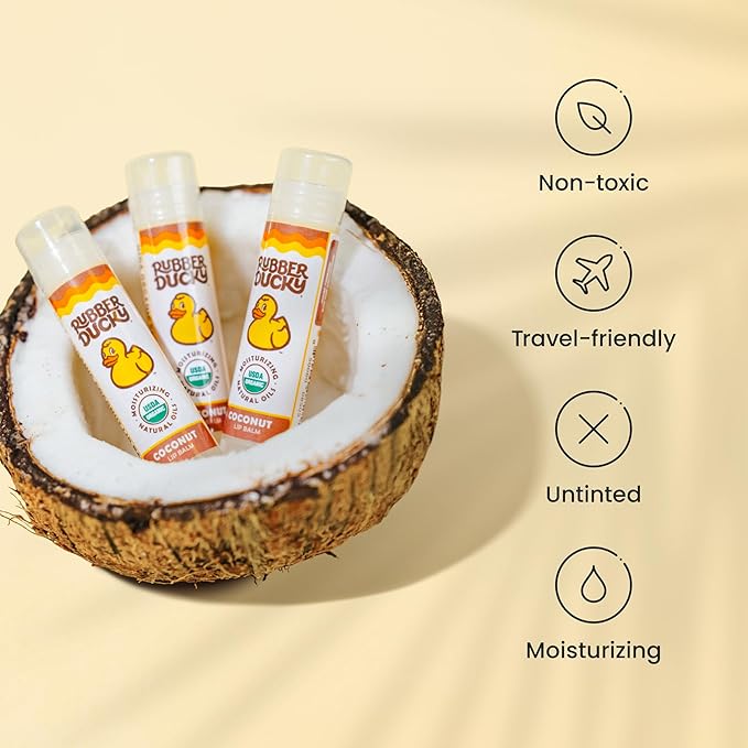 Rubber Ducky Sunscreen - Organic Lip Balm for Women, All Natural Lip Balm Stick with Vitamin E - Moisturizing & Hydrating Lip Balm for Dry Lips - Untinted and Non-Toxic Lip Care - Coconut, 3 Pack-VivaGrace Women