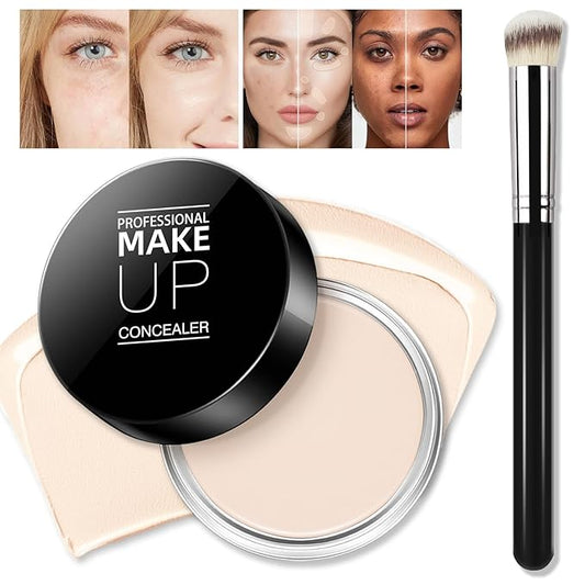 Cream Concealer Full Coverage Makeup, Matte Color Correcting Concealer with Brush, Waterproof, Conceals Blemish, Pores and Spots, Under Eye Makeup Concealer for Dark Circles (#01 IVORY WHITE)-VivaGrace Women