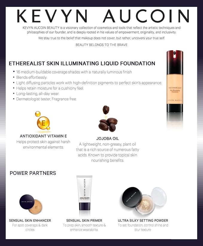 Kevyn Aucoin The Etherealist Skin Illuminating Foundation, EF 09 (Medium) shade: Comfortable, shine-free, smooth, moisturize. Medium to full coverage. Makeup artist go to. Even, bright & natural look.-VivaGrace Women