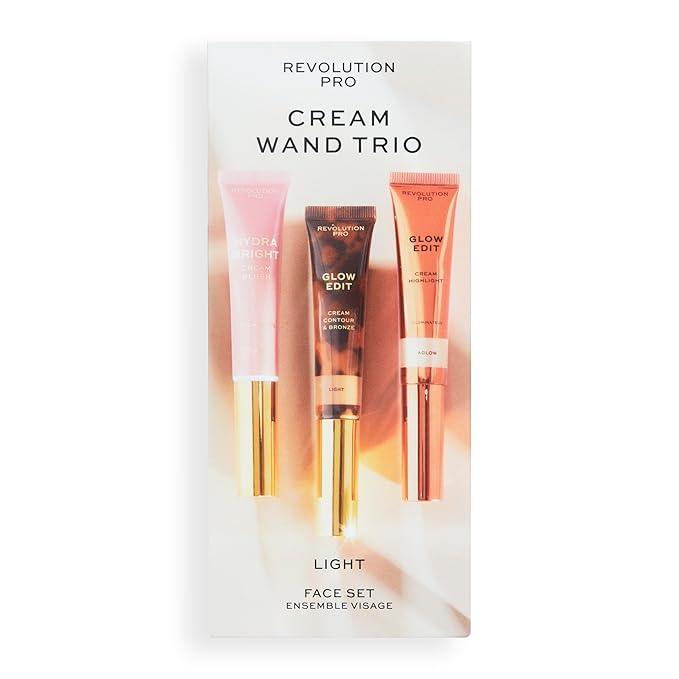 Cream Face Wand Trio, Cream Contour, Blush & Highlighter Makeup Set, Vegan & Cruelty Free, Light, 1 x 12 ml, 2 x 15 ml-VivaGrace Women