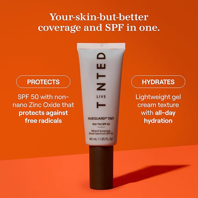 Live Tinted Hueguard Skin Tint SPF 50 - Tinted Mineral Sunscreen with Light-Medium Buildable Coverage With a Hydrating and Radiant Finish - Water and Sweat Resistant, 1.35 fl oz - Shade 04-VivaGrace Women