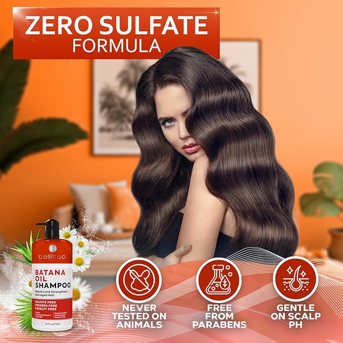 Batana Oil Shampoo - Volumizing Salon Formula for Thinning and Fine Hair Women and Men - Sulfate and Paraben Free - Thickening Volume Boost for Thicker, Fuller Hair - With Argan Oil - 16 Fl Oz-VivaGrace Women