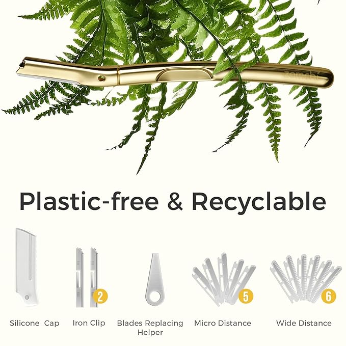 ZOMCHI Dermaplane Razor with 11 Blades for Women & Men, Eyebrow Trimmer with Protective Silicone Cap, Face Razor for Hair Removal - Matte Gold-VivaGrace Women