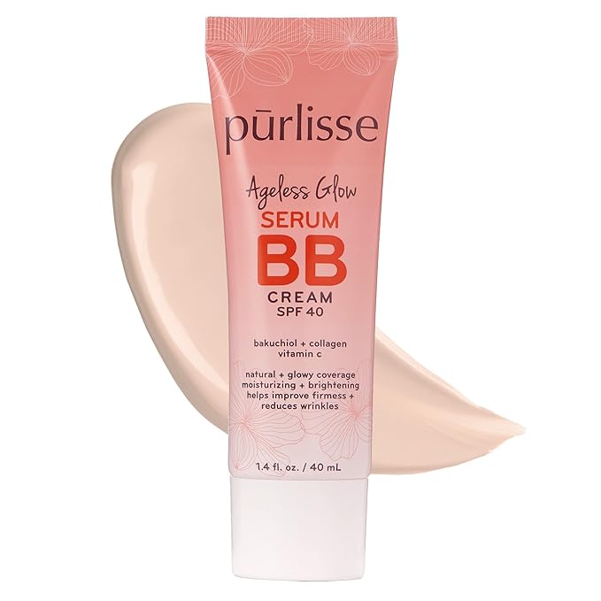 pūrlisse Ageless Glow Serum BB Cream SPF 40 - Glow BB Cream with SPF Enriched with Bakuchiol & Vitamin C to Help Improve Firmness & Reduce Wrinkles for Dewy Skin - Fair (1.4 oz)-VivaGrace Women