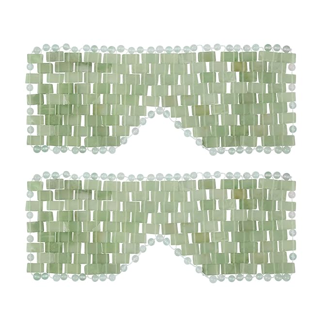 Jade Eye Mask, gemshan 2 Pcs Stone Eye Mask Hot or Cold Use, Green Jade Facial Eye Sleeping Mask-VivaGrace Women