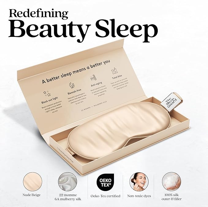 Pure Silk Sleep Mask [100% 6A Mulberry Silk, 22 Momme] Light Blocking Travel Essentials. Eye Masks for Sleeping. Black Oeko-Tex Blindfold. Eye Covers for Men & Women-VivaGrace Women