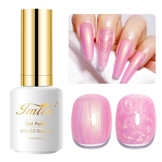 Imtiti Shell Aurora Mermaid Crème Pink Gel Nail Polish, 15ML Gel Polish Pearl Glitter Shimmer Soak Off U V Gel Nail Polish for DIY Nail Art Manicure 1Pcs