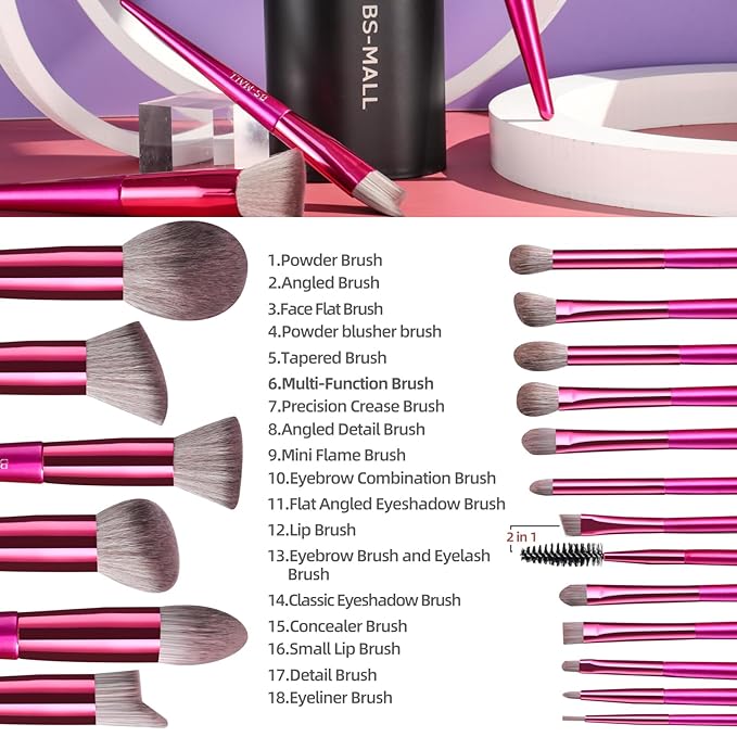 BS-MALL Makeup Brush Set 18 Pcs Premium Synthetic Foundation Powder Concealers Eye shadows Blush Makeup Brushes with black case-VivaGrace Women