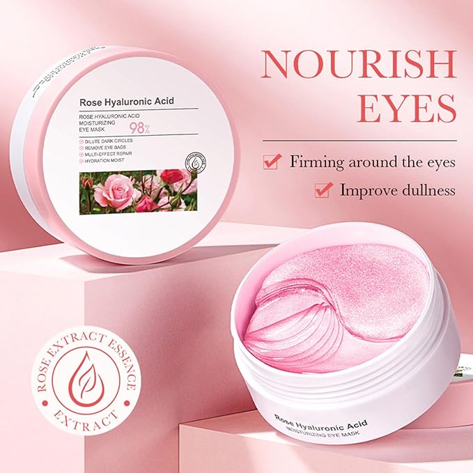 Rose Under Eye Mask,Rose Hyaluronic Acid Moisturizing Under Eye Patches,Collagen Under Eye Gel Patches for Dark Circles and Puffy Eyes Reduce Fine Lines Anti-Ageing-VivaGrace Women