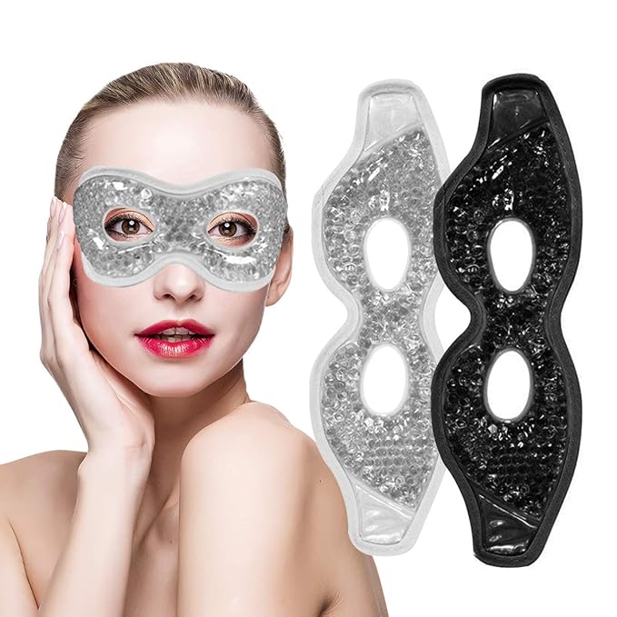 Permotary 2PCS Gel Eye Mask Reusable Hot Cold Compress Pack Eye Therapy,Therapeutic Gel Eye Spa Pad for Puffiness/Dark Circles/Eye Bags/Dry Eyes/Headaches/Migraines/Stress Relief-Gray&Black-VivaGrace Women