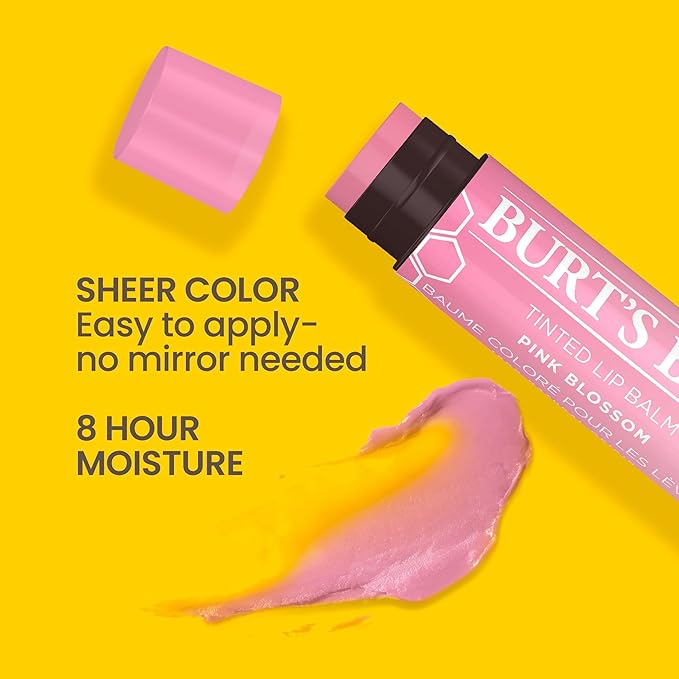 Burt's Bees Lip Tint Balm with Long Lasting 2 in 1 Duo Tinted Balm Formula, Color Infused with Deeply Hydrating Shea Butter for a Natural Looking Buildable Finish, Pink Blossom (2-Pack)-VivaGrace Women