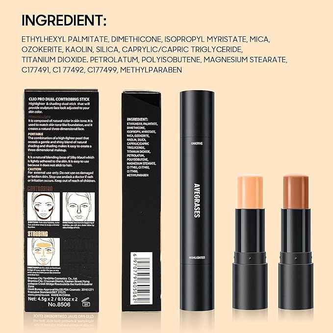 2023 Upgrade Contour Stick, 2 Colors Double-end Contour Highlighter Stick Contour Stick Face Highlighter Contour Makeup Contouring Sticks Cream Concealer (Natural, Netural Coffee)-VivaGrace Women