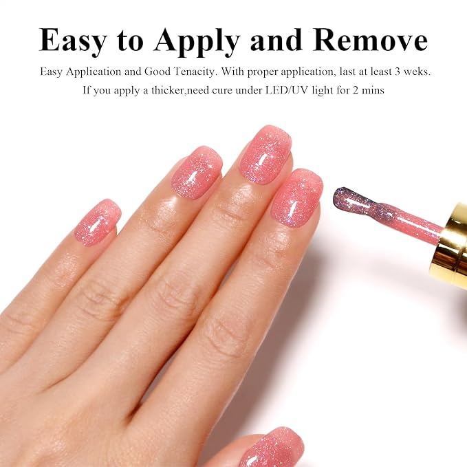 Imtiti Shimmer Pink Gel Nail Polish, 15ml Translucent Jelly Glitter Pink Polish for Nail Art DIY French Manicure at Home