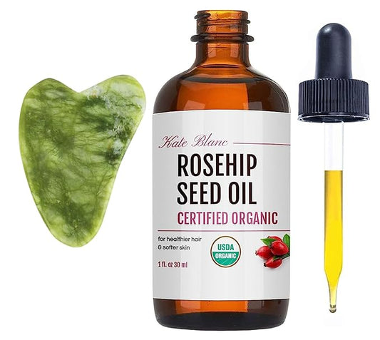 Kate Blanc Cosmetics Rosehip Oil for Face with Jade Gua Sha Stone (1oz, Organic, Pure, Cold Pressed) Rosehip Seed Face Oil for Gua Sha Massage-VivaGrace Women