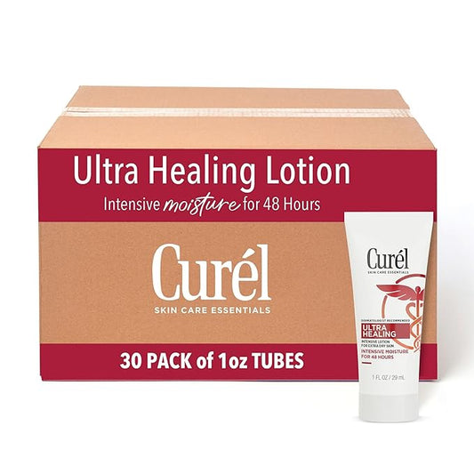Curel Ultra Healing Intensive Fragrance-Free Lotion For Extra-Dry Skin, Dermatologist Recommended, Ideal for Sensitive Skin, Cruelty Free, Paraben Free, 1 Oz, Pack of 30-VivaGrace Women