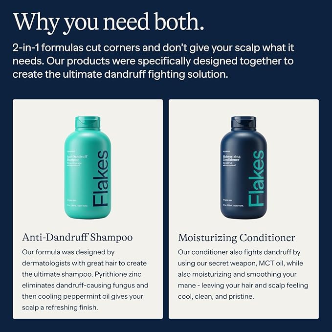 Flakes Anti Dandruff Shampoo and Conditioner Set for Men with Scalp Massager | Dry, Flaky, & Itchy Scalp Shampoo | Sulfate and Paraben Free | Hydrating Shampoo & Moisturizing Conditioner | 9 fl oz-VivaGrace Women