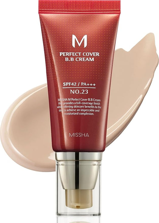 MISSHA M Perfect Cover BB Cream No.23 Natural Beige -Light/Medium with Cool/Neutral Undertone SPF 42 PA +++ 1.69 Fl Oz - Tinted Moisturizer for face with SPF-VivaGrace Women