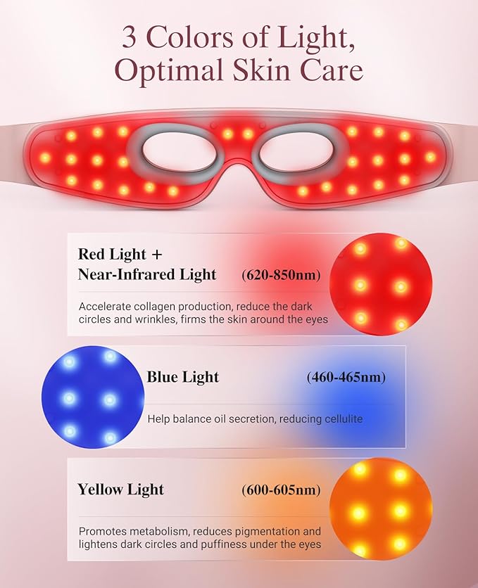 Red Light Therapy for Eyes, Wireless Under-Eye Red Light Therapy Mask with Timing Function, 3 Modes with Near-Infrared, Rechargeable Mask for Home Skincare-VivaGrace Women
