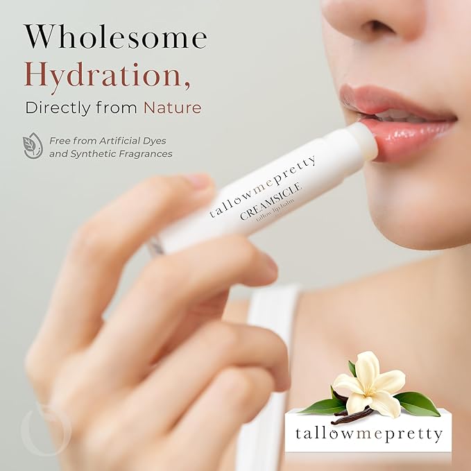 Creamsicle Lip Balm, Luxuriously Soothing & Protective Tallow Lip Balm w/Nutrient-Rich Tallow, Vanilla Bean, Sweet Orange Essential Oil & More, Non-Toxic Lip Care, USA Made, .15 Oz.-VivaGrace Women