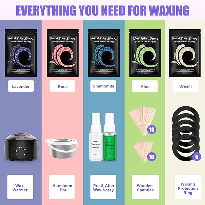 Waxing Kit - TIKESI Wax Warmer for Hair Removal, Hard Wax Kit with 14oz 5 Bags Hard Wax Beans for Full Body, Legs, Face, Eyebrows, Bikini, Brazilian Waxing Kit for Women Men-VivaGrace Women