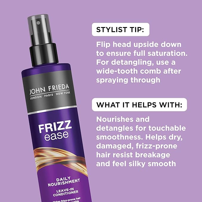 John Frieda Frizz Ease Daily Nourishment Leave-In Conditioner, Detangles Frizzy, Damaged Hair, Reduces Breakage, Protects Against Heat, with Vitamins A, C, E & Green Tea Extract, 8 Oz-VivaGrace Women