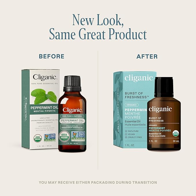 Cliganic Organic Peppermint Essential Oil, 1oz - 100% Pure Natural Undiluted, for Aromatherapy | Non-GMO Verified (Packaging May Vary)-VivaGrace Women