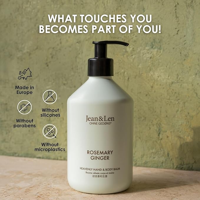Jean & Len Heavenly Hand & Body Balm Rosemary & Ginger, for a fragrant care experience, with organic argan oil and shea butter, minimalistic bottle, without parabens & silicones, 16.91 Fl. Oz.-VivaGrace Women