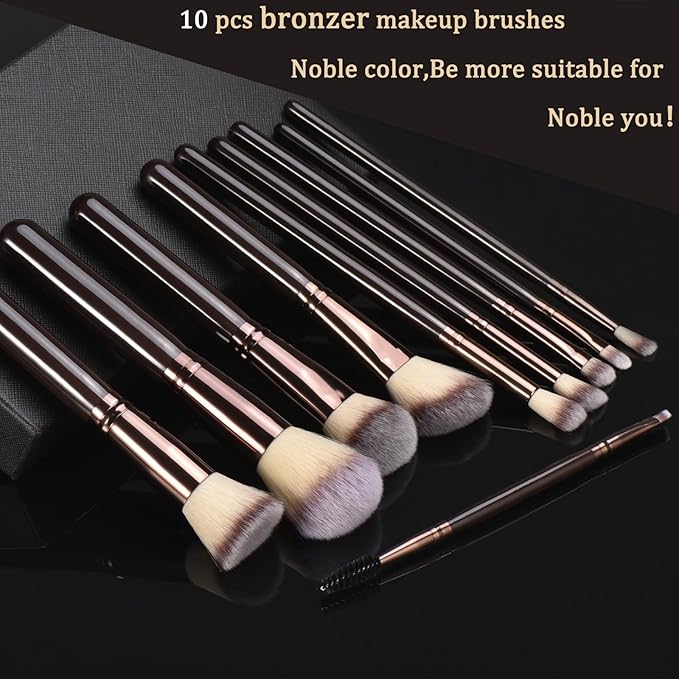 10 Piece Black brown Makeup Brushes and 10 Piece Makeup Sponge – Wooden Handle,with Soft Synthetic Bristles,|Professional Makeup Brushes set for Women & Girls|-VivaGrace Women