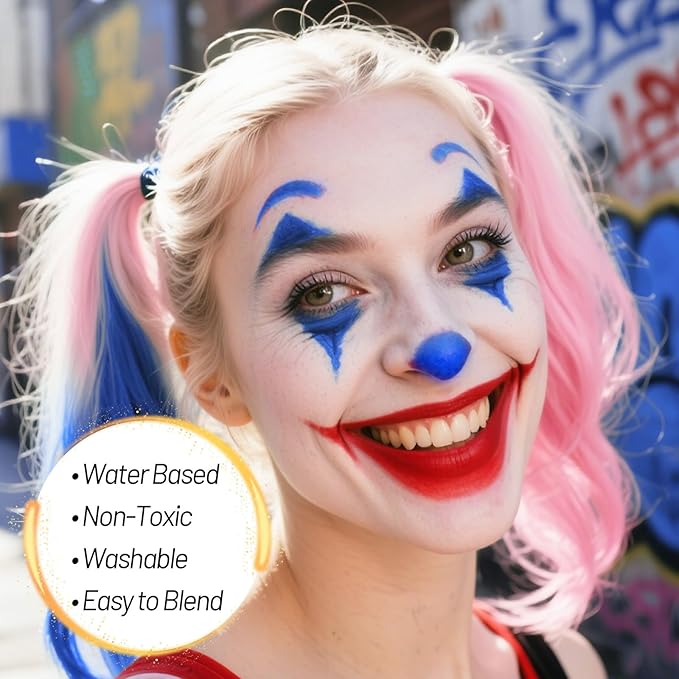 Blue Water Based Face Body Paint, 2.37 OZ Large Tube Full Coverage Face Paint for Avatar Smurfs Mermaid Cosplay Makeup, Washable Royal Blue Body Painting Cream for Adult Halloween SFX Makeup-VivaGrace Women