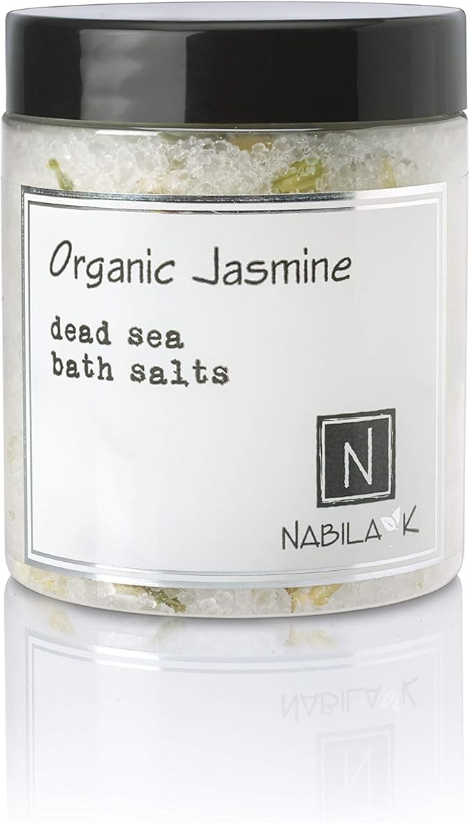 Organic Jasmine Bath Salts by Nabila K - Dead Sea Salt & Epsom Salt Scrub & Soak - Exfoliates & Hydrates Skin, Botanical Essential Oils - Bubble Bath Accessories for All Skins Types, 8 oz-VivaGrace Women