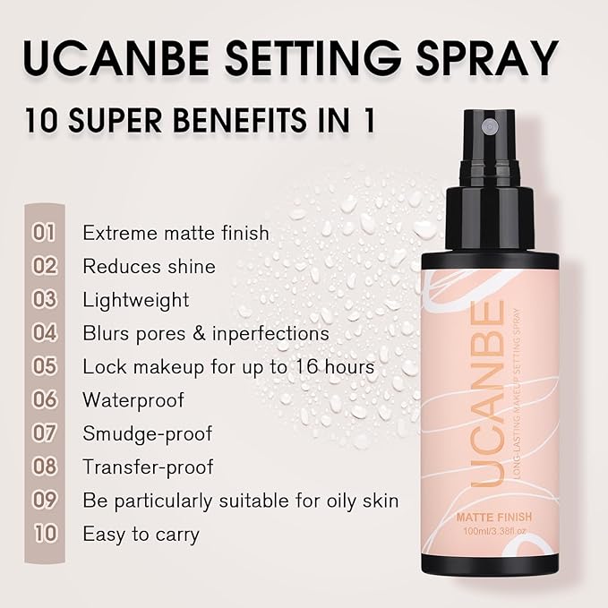 Long Lasting Makeup Setting Spray Kit - 3.38 Fl oz Super Matte Finish Setting Mist Lightweight Face Make up Fixer for Oily Skin + 1PC Sponge Puff + 1PC Powder Puff-VivaGrace Women
