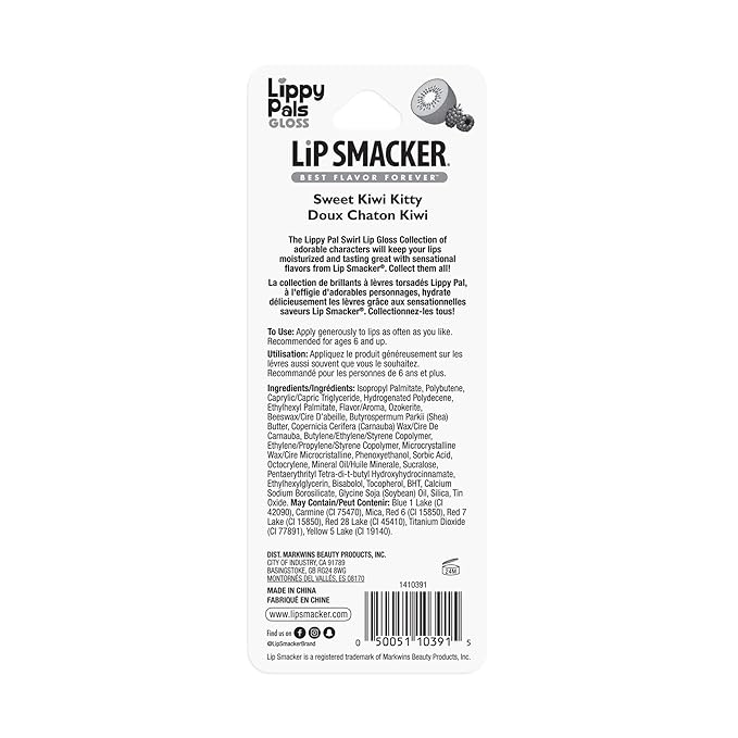 Lip Smacker Lippy Pals Kitty Kitten, Flavored Moisturizing & Smoothing Soft Shine Lip Balm, Hydrating & Protecting Fun Tasty Glossy Finish, Cruelty-Free & Vegan - Sweet Kiwi Kitten-VivaGrace Women