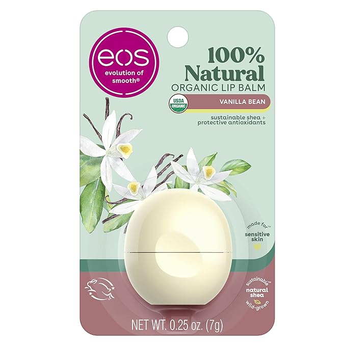 eos 100% Natural & Organic Lip Balm Sphere- Vanilla Bean, All-day Moisture, Dermatologist Recommended for Sensitive Skin, Lip Care Products, 0.25 oz-VivaGrace Women