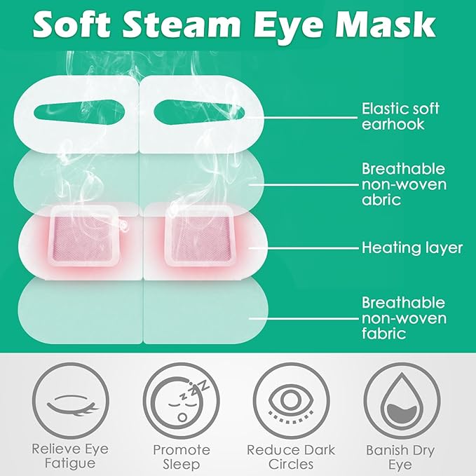 50 Packs Steam Eye Mask for Dry Eyes Spa Warm Sleep Eye Mask Self Heating Disposable Eye Masks for Home Office Travel Eyestrain Relieve (Unscented)-VivaGrace Women
