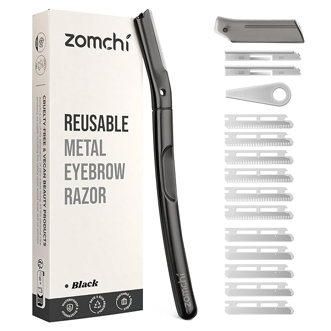 ZOMCHI Dermaplaning Tool for Face with 11 Refill Blades, Dermaplane Razor for Women and Men, Face Razor with Precision Silicone Cover, Eyebrow Razor, Facial Razor, Reusable Metal Handle - Matte Black-VivaGrace Women