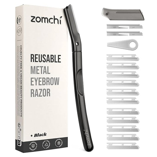 ZOMCHI Dermaplaning Tool for Face with 11 Refill Blades, Dermaplane Razor for Women and Men, Face Razor with Precision Silicone Cover, Eyebrow Razor, Facial Razor, Reusable Metal Handle - Matte Black-VivaGrace Women