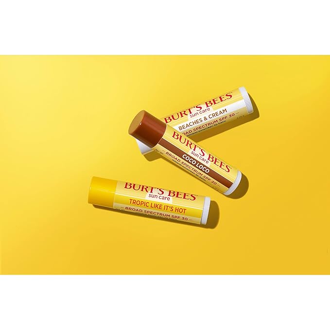 Burt’s Bees SPF 30 Lip Balm Mothers Day Gifts for Mom, Island Getaway - Coco Loco, Beaches & Cream, Tropic Like It's Hot, Water-Resistant Sun Care, Natural Origin Lip Treatment, 3 Tubes, 0.15 oz-VivaGrace Women