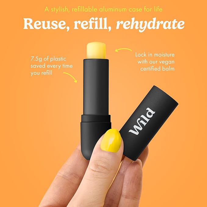 Wild Refillable Lip Balm Starter Kit - Includes Black Aluminum Case & 3 Pack Lip Balm Refills in a Variety of Scents - Includes Passionfruit Swirl, Original and Coconut & Vanilla Scents-VivaGrace Women
