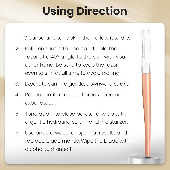 Dermaplaning Tool for Face Exfoliation, with 20 Replaceable Blades, Facial Shaver/Eyebrow Razor, Peach Fuzz Removal Eyebrow Shaper for Women, Easy to Use Dermaplaner Help Exfoliate and Smooth Skin-VivaGrace Women