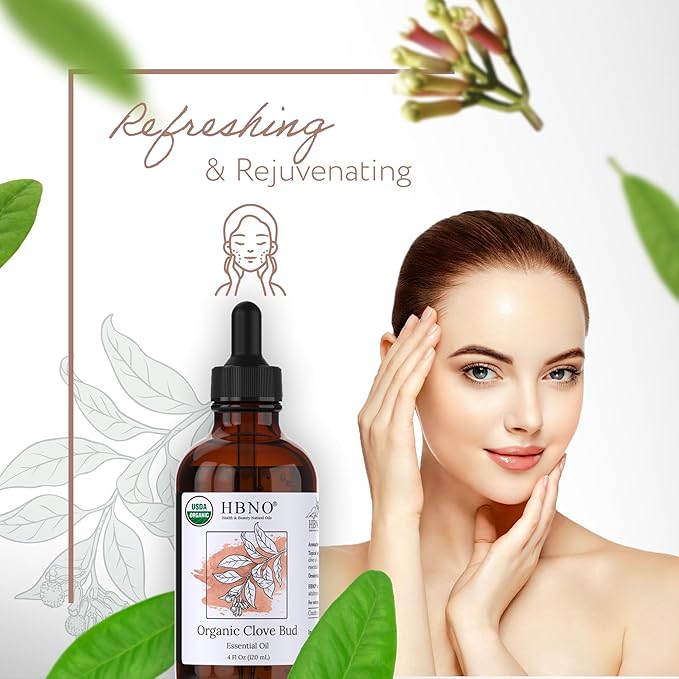 HBNO Organic Clove Bud Essential Oil - 4 oz (120ml) - USDA Certified Organic Clove Bud Essential Oil, Soap Making, DIY, Fragrances, Diffuser-VivaGrace Women