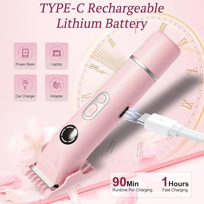 Bikini Trimmer for Women, 4 in 1 Wet/Dry Electric Razors for Women - Dual Head, Painless Rechargeable Portable Womens Razors for Shaving Set for Face, Nose, Eyebrows, Armpits, Bikini Area (Pink)-VivaGrace Women