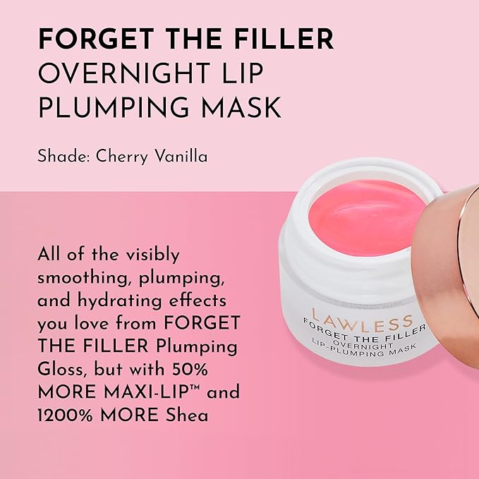 LAWLESS Forget the Filler Lip Mask - Cherry Vanilla - Premium Overnight Lip Plumping Treatment with Natural Ingredients Designed to Plump, Hydrate, and Smooth Lips - 0.28 oz-VivaGrace Women