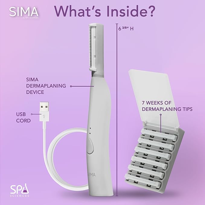 SPA SCIENCES - SIMA Patented Dermaplane Razor for Women Face – Painless 2-in-1 Facial Exfoliation & Peach Fuzz Hair Removal – Anti-Aging – 3 Speeds – Rechargeable – 7 Weeks Treatment-VivaGrace Women