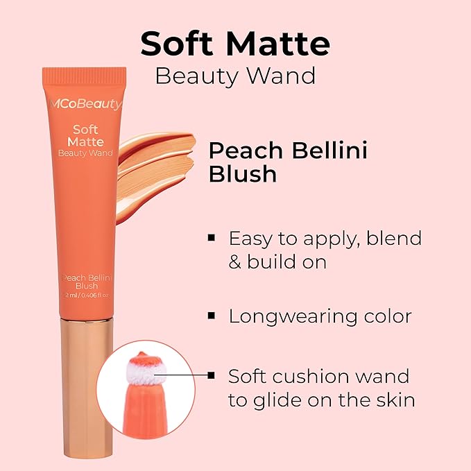 MCoBeauty Soft Matte Beauty Wand, Peach Bellini Blush, Velvety Finish of Buildable Color, Vegan, Cruelty Free Cosmetics-VivaGrace Women